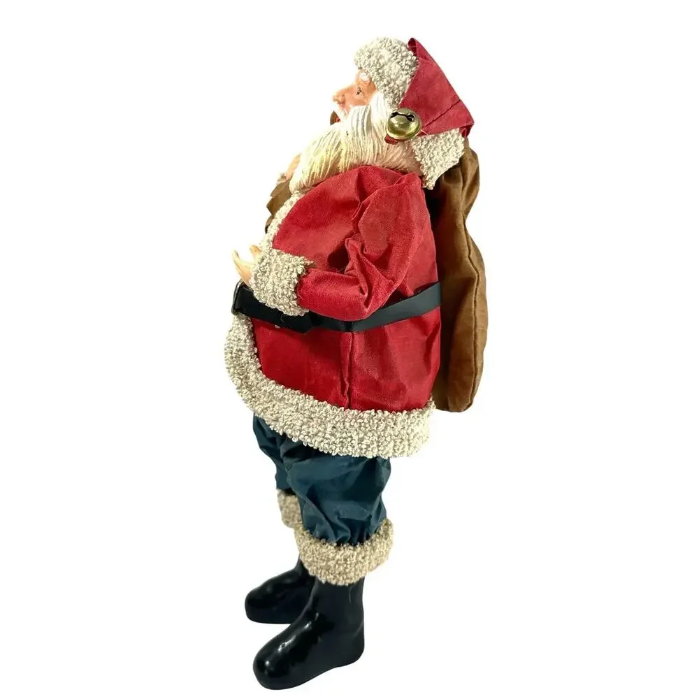 Vintage Paper Mache Santa Claus Figurine 9” Teddy Bear Gift Sack Christmas Decor